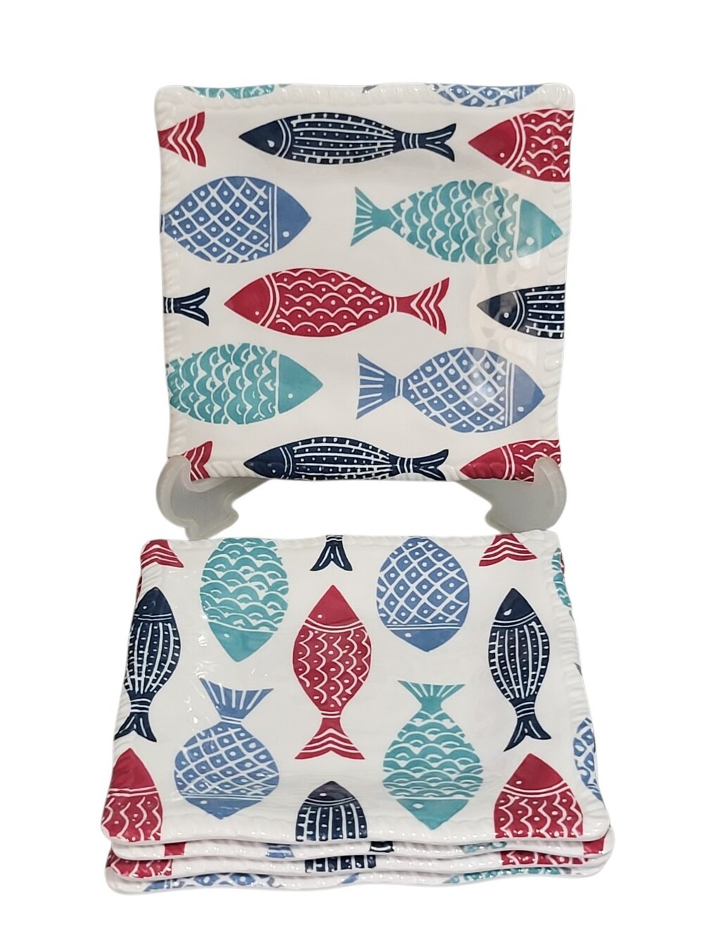 Set of 5 Cynthia Rowley Melamine Plates Fish Square 6" Summer Appetizer Dessert